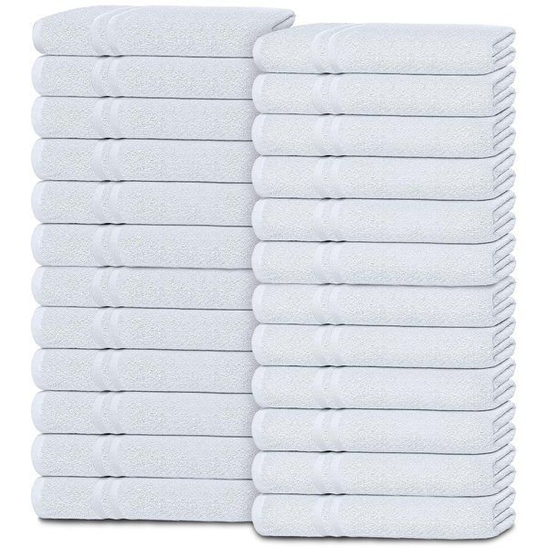 Wealuxe White Washcloths for Body and Face Towel, Cotton Wash Cloths Bulk 24 Pack, Flannel Spa Fingertip Wash Clothes 12x12 Inch, Soft Absorbent Gym Towels