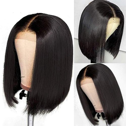 MIMORE 12Inch Bob Wigs Straight Short Bob Wig Lace Frontal Human Hair Wigs 4x1 T Part Lace Closure Brazilian Virgin Human Hair Straight Bob Lace Front Wigs with Baby Hair Pre Plucked Natural Color