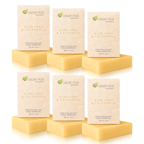 Aspen Kay Naturals Handmade Aloe Vera & Calendula Soap for Face & Body - Natural & Organic Ingredients - Organic Aloe Vera, Calendula & Turmeric - Shaving Soap – Made in the USA 4.5 oz