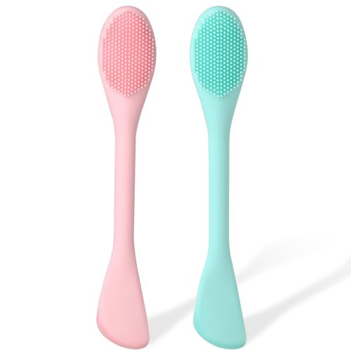 Qianyu 2 PCS Silicone Face Mask Brush Applicator 2 in 1 Soft Bristle Face Scrubber Beauty Tool Portable Facial Cleansing Brush Applicator for Mud Clay Charcoal Mixed Mask DIY Modeling Mask Body Lotion