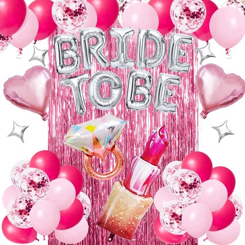 Classy Bachelorette Party Decorations Pink - Rose Red Pink Balloons Bride To Be Balloons Fringe Curtain for Girls Last Rodeo Bridal Shower Bride To Be Bachelorette Decorations Naughty
