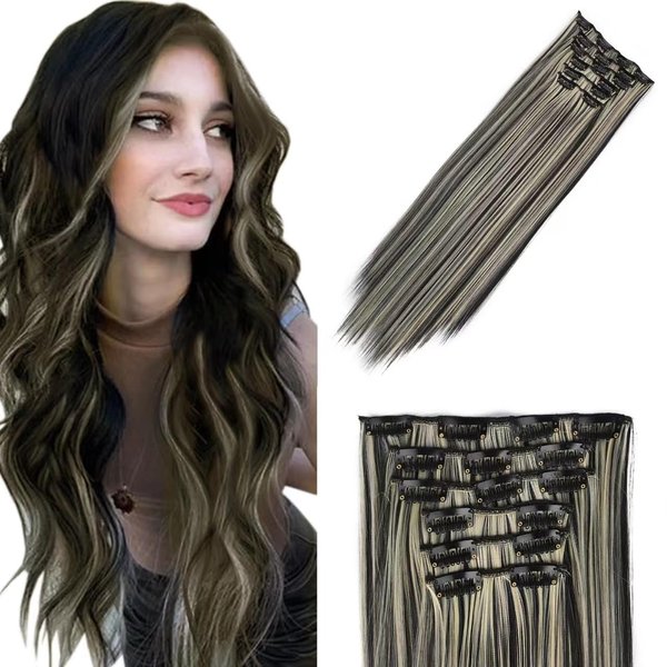 SHDanrtsey Hair Extensions 6 PCS Black Highlighteded Blonde Clip in Hair Extensions 22Inch Long Straight hair extensions Thickened hair Hair Extensions Clip In（22inch 6pcs 1B/613#)