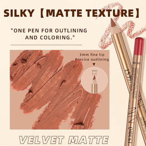 DENESTUP 12 pcs Lipstick Pencil Matte Lip Liner Set, Plump Nude Lip Shape No Smudge Longwear Non-sticky High Pigmented Natural Lip Gloss Primer Makeup (A)