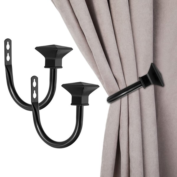 Sumnacon Set of 2 Curtain Holdbacks, Wall Mounted Aluminum Alloy Window Drapery Tiebacks for Bedroom, Livingroom Office Come with Screws, Black