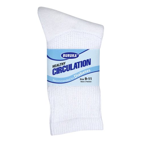 3 Pairs Men Healthy Circulation Diabetic Crew Socks (10-13(Shoes sizes 10-12), White)
