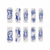 Foccna Long Blue Press on Nails Square Fake Nails White Full Cover Butterfly Acrylic False Nails Glossy Nails for Women and Girls-24PCS