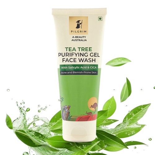 Pilgrim Australian Tea Tree Gel Cleanser | 1% Salicylic Acid & CICA | Removes Pimples & Acne for Purified, Radiant Skin | Exfoliating Face Wash | 3.38 Fl Oz (100ml)