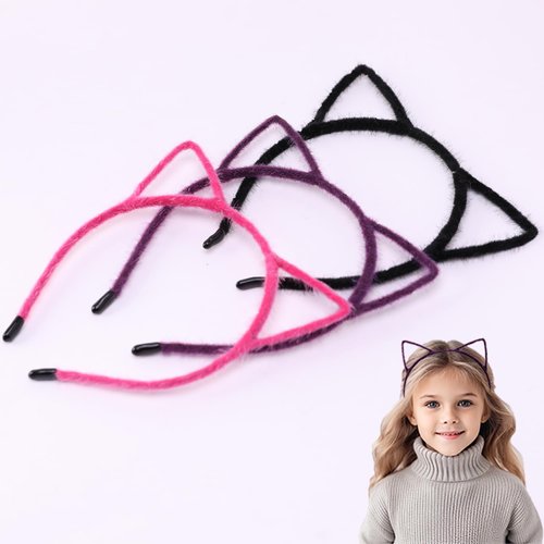 IJF 3PCS Furry Cat Ears Headband Black Cat Ears Hair Hoops Cat Women Ears Hairband for Cosplay Co...