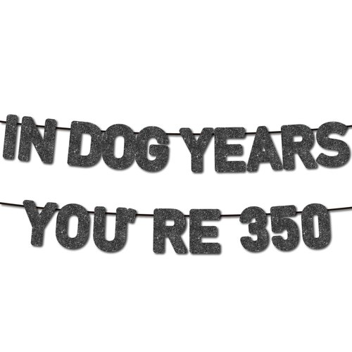 Pre-Strung In Dog Years You're 350 Birthday Banner - Funny Birthday Party Decorations Supplies, Black Glitter