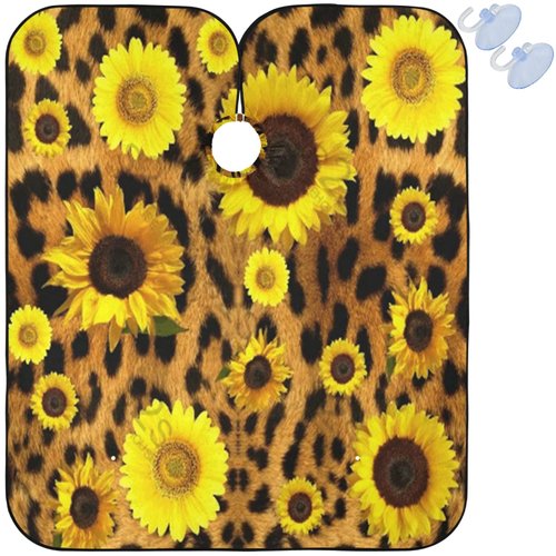 visesunny Barber Cape Classic Sunflower Leopard Print Polyester Hair Cutting Salon Cape Apron Anti-Static Haircut Water-Resistant Shaving Cloth Beard Shaving Bib Hairdressing Cape