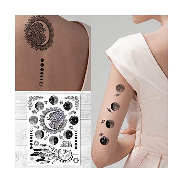 Supperb Temporary Tattoos - Moon phase Tattoo Full Moon Crescent Festival Bohemian Meditation Celestial Tattoo