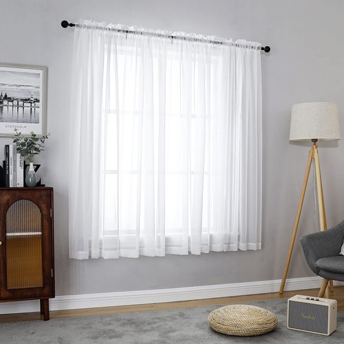 Chyhomenyc White Sheer Curtains 54 Inch Long 2 Panels, Short Voile Drapes for Kitchen Dinning Small Windows Bathroom Living Room Bedroom, Rod Pocket, 42Wx54L Inches, Total 84 Inches Width