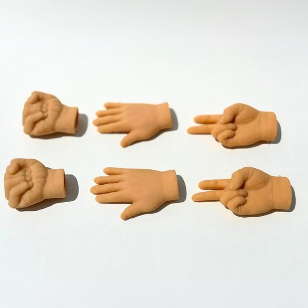 Mini Silicone Rock Paper Scissors Set, Tiny Finger Hands, Set of 6