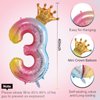 40 Inch Rainbow Gradient Number 3 and Mini Crown Balloon for 3nd Birthday Party Decorations, Girl Birthday Party Balloons Decorations,Anniversary Decorations Supplies