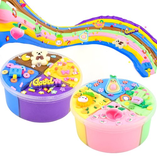 8 Color Slime Kit with 2 Pack Butter Slime, Scent, Stretchy and Non-Sticky,Cake and Fruit Slime Charms, Stress Relief, Educational Slime, Birthday Gifts Prize Party Favors for Girls Boys Kids 6-12.
