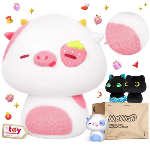 Mewaii Squishy Cloud-Like Softness, Trending Kawaii Strawberry Cow Mushroom Plush Pillow, A Must-Have Collectible for Young Adults, Perfect for Kids, Toddlers Girls, Stuffed Animal (8")