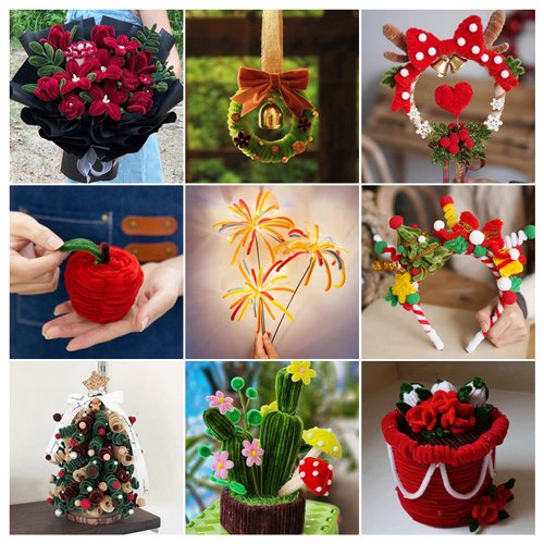 Beadthoven 180pcs Christmas Pipe Cleaners 6mm x 12 Inch Chenille Stems 9 Colors Pipe Cleaners Crafts Supplies Plush Sticks Bulk for DIY Art Creative Crafts Christmas Project Decorations