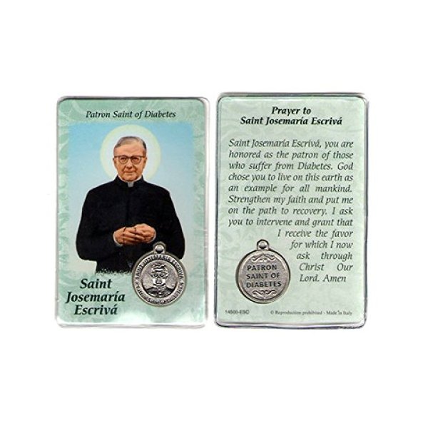 Saint St St. Josemaria Escriva Prayer Card Holy Card Cards Patronage Patron Diabetes with Medal