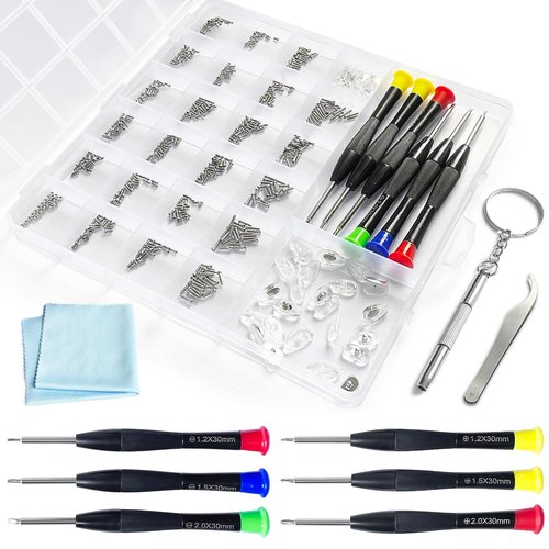 PFDHQS Eyeglass Repair Kit, Glasses Repair Kit with 24 Types Eyeglass Screws, Eyeglass Nose Pads and Eyeglass Screwdriver