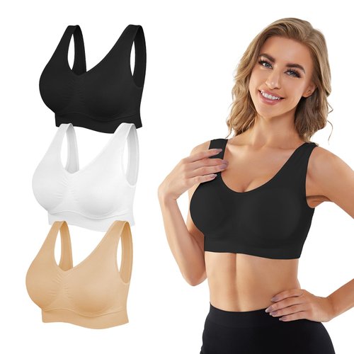 Seamless Sports Bras for Women 3 Pack,Wireless Bras Low Impact Sports Bra Sleep Comfortable Yoga Bras with Removable Pads