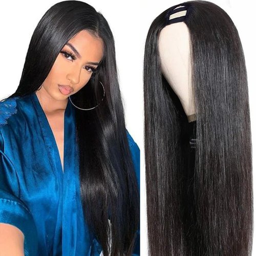 Nvnvdij U Part Wigs Human Hair Wigs for Black Women Brazilian Straight Human Hair Wigs None lace front wigs Glueless Natural Color U-part wigs (20 Inch, Straight)