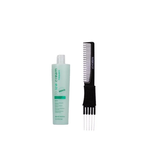 kuss Inebrya Ice Cream Frequent Refreshing Shampoo (10.14 oz) with Teasing Comb Pack of 1