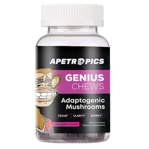 Apetropics Genius Chews - Brain Gummies with Lion’s Mane, Cordyceps, Reishi, and Turkey Tail Mushroom - Immune Support and Nootropic Brain Supplement - Very Berry Flavor - 30 Fruit Chews