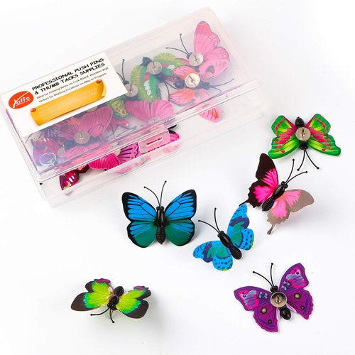 Yalis Decorative Thumb Tacks 12 Pcs Colorful Cute Pushpins for Feature Wall, Whiteboard, Corkboard, Photo Wall (Butterfly)