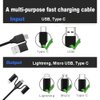 7PETAL Multifunction 5in1 Fast Sync Charger Cable, Interchangeable 2in1 USB A/C to 3in1 Lightn/Type C/Micro USB Cable Compatible with Mobile Phone