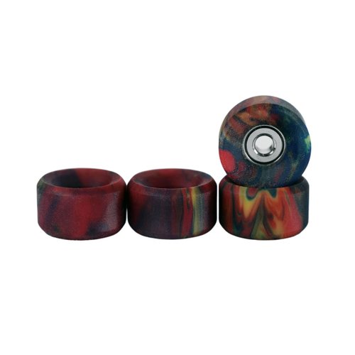 Teak Tuning Apex 61D Urethane Fingerboard Wheels - Slim Bowl Shaped, 7.5mm Diameter - ABEC-9 Stealth Bearings - Made in The USA - Tie Dye Swirl Colorway