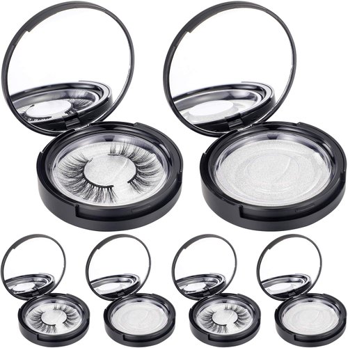 Maitys 6 Pcs Eyelash Packaging Circle Box with Mirror, Eyelash Storage Box Empty Lash Case with Lash Holder for Women(Matte Black)