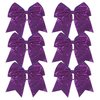 8 Inch Cheer Bows Cheerleader Ponytail Holder with Bling Fling Sequin Hair Tie Cheerleading Bows 6 Pcs (Purple)