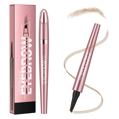 Eyebrow Microblading Pen, Eyebrow Pencil with an Upgrade Micro-Fork Tip Applicator for Natural Looking Brows Makeup, Waterproof Long-Lasting Microblading Pencil for Eyebrows Light Brown