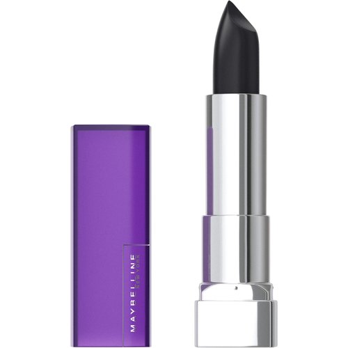 Maybelline Color Sensational Lipstick, Lip Makeup, Matte Finish, Hydrating Lipstick, Nude, Pink, Red, Plum Lip Color, Pitch Black, 0.15 oz; (Packaging May Vary)