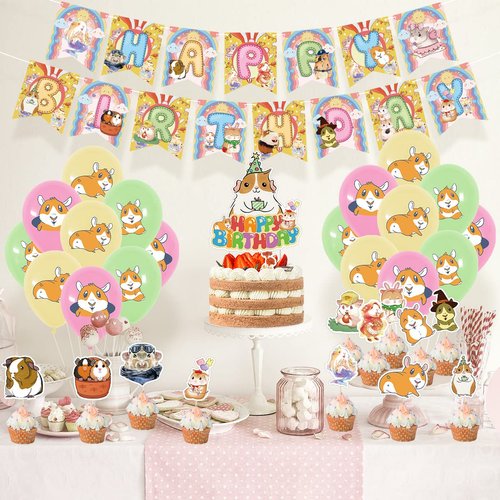 Guinea Pig Birthday Party Decorations Supplies,Children Guinea Pig Birthday Party Balloons Banners Cupcake Decorations,Hamster Party Supplies for Kids