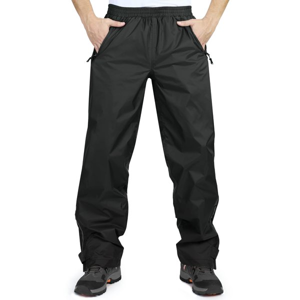 33,000ft Men's Rain Pants, Waterproof Rain Over Pants, Windproof Outdoor Pants for Hiking, Fishing Black, M/34L (34Wx34L)