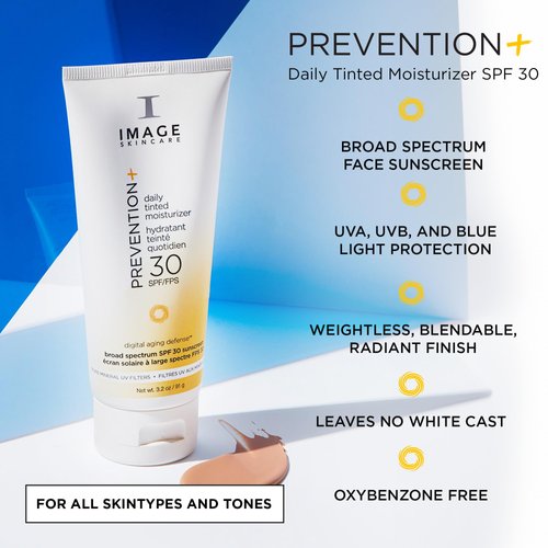 IMAGE Skincare, PREVENTION+ Daily Tinted Moisturizer SPF 30 Sunscreen, No White Cast, Amazon Exclusive, 3.2oz