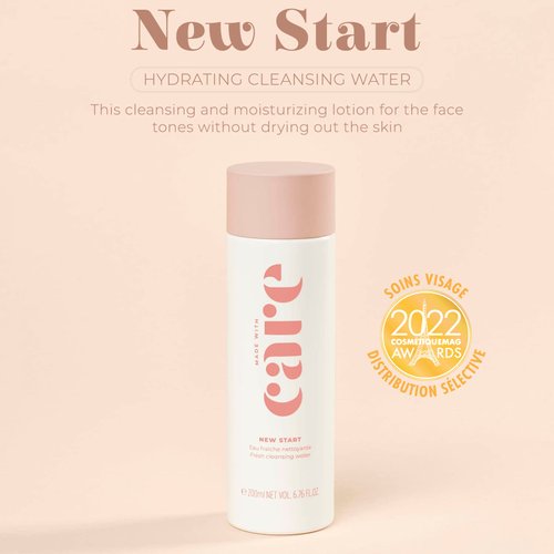 MADE WITH CARE - NEW START, Fresh Micellar Cleansing Water, Daily Facial Cleanser & Makeup Remover, (200ml)