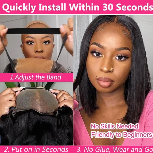 Bob Wig Human Hair Wear and Go Glueless Bob Wigs Human Hair Pre Plucked Pre Cut 4x4 HD Lace Closure Wig Short Straight Bob Human Hair Wigs for Black Women Upgraded No Glue Bob Wig 180% Density 10 Inch