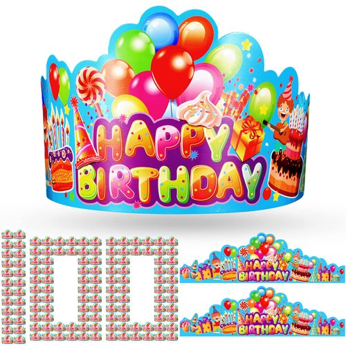 Meooeck 100 Pcs Birthday Crowns Birthday Hats Colorful Paper Crowns Party Hats for Adults Birthday Party Celebration Supplies