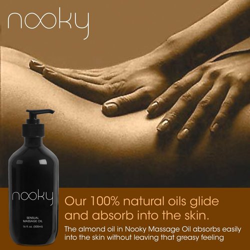 Nooky Massage Oil with Premium Natural Ingredients. Relaxing Essential and Sweet Almond Oils for Massaging 16 Ounces