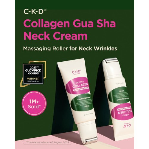 CKD Gua Sha Neck Cream - Retino Collagen Firming Cream for Neck and Jawline Tightening, Lifting, and Wrinkle Reduction with Stainless Steel Roller. Korean Skin Care,1.69 fl oz.
