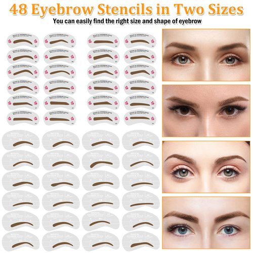 Comkrivy Eyebrow Stamp Stencil Kit, 48 PCS Eyebrow Stencils in 2 Sizes With Long Lasting Waterproof Eyebrow Pomade&Eyebrow Pencil and 3 Eyebrow Tools, Eyebrow Stencil Kits for Beginners Women. (Brown)