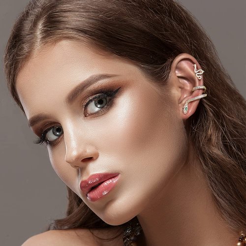 35 PCS Gold Silver Adjustable Ear Cuffs Earrings for Women Girls Non-Piercing Cartilage Clip on Earrings Wrap Ear Jewelry Set,Punk Snake Butterfly Claw Stud Earrings Gift (Gold)