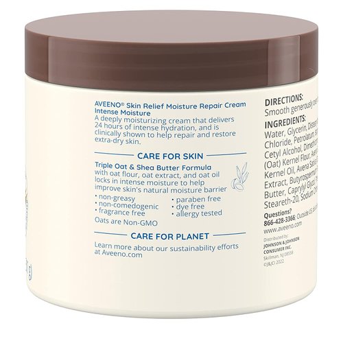 AVEENO Active Naturals Skin Relief Moisture Repair Cream, Intense Moisture 11 oz (Pack of 3)