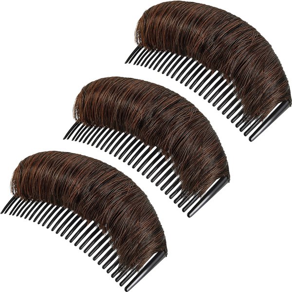 3 Pieces Hair Bun Invisible False Hair Clip, Hair Base Bump Fluffy Hair Pad Styling Insert Tool Volume Fluffy Princess Styling Increased Hair Pad for Women Girls (Dark Brown)
