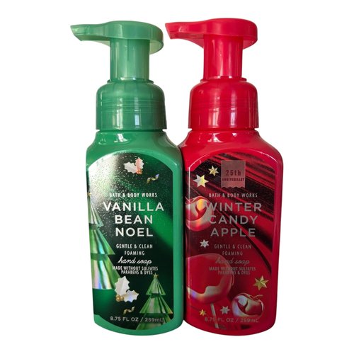 Bath And Body Foaming Hand Soap Set Of 2 Holiday Christmas Duo Vanilla Bean Noel and Winter Candy Apple 8.75fl oz Each