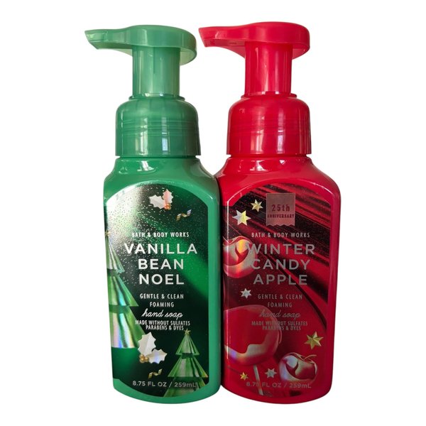 Bath And Body Foaming Hand Soap Set Of 2 Holiday Christmas Duo Vanilla Bean Noel and Winter Candy Apple 8.75fl oz Each