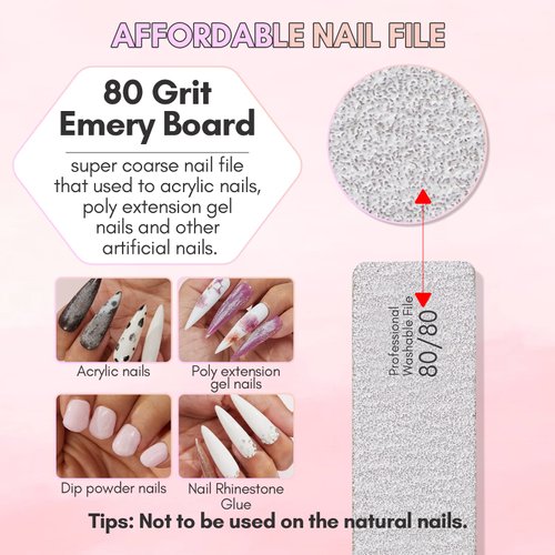 Makartt Nail File: 80 80 Grit Emery Boards for Nails, 10pcs Nail Files for Acrylic Nails, Professional Washable Doubled Sides Nail File Kit, Coarse Fingernail Files for Beauty