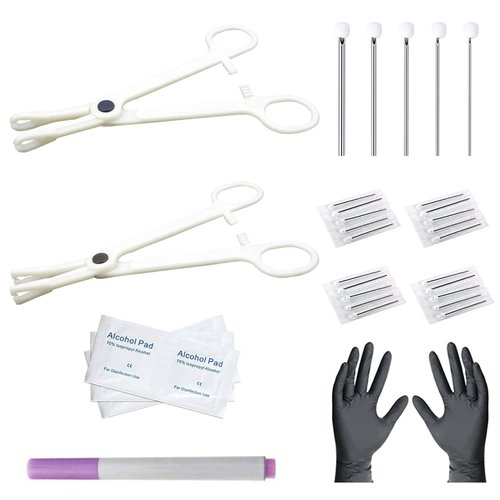 NA Ear Nose Piercing Needles Body Piercing Needles Kit Mix Size 12G 14G 16G 18G 20G Stainless Steel Piercing Kit with 2 Pcs Different Piercing Clamps and Alcohol Pads, Marker Pen (Type A)